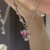 Anhänger Halsketten Y2K Lila Kristall Herz Halskette Frauen Licht Luxus Egirl Punk Grunge Schlüsselbein Kette Mode Schmuck Party Geschenke 230714