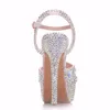 Сандальцы Crystal Queen Diamond Women Super High Heels Wedding Numps 14 см. Peep Shoes Platform 4CM Красочное шпилька 230714