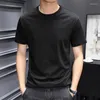 Men's T Shirts Summer Breathable Cotton-Silk Blend Round Neck T-shirt Men Comfort Black Mens Clothing Tee Lightweight And High-Quality