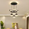 Chandeliers Modern Crystal Restaurant Chandelier Circular Aluminum Long Line Pendant Suitable For Small House Living Room Bedroom Stairs