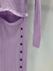 Tweekleurige damesontwerper kleding onregelmatige halslijn lange mouwen temperament slanke taille gebreide jurk