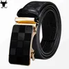 HiTie Designer Black Leather Men's Belts Automatic Buckles Ratchet Slide Waist Straps Dress Jeans Business Work Daily Male XXXL L230704