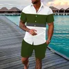 T-shirts pour hommes mode deux pièces ensemble hommes à manches courtes revers couleur bloc imprimé chemise et shorts costumes amples été tenues décontractées vêtements pour hommes L230715