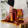 Cooking Utensils 18PCS Stainless Steel Drinkware Coffee Mug Portable Milk Tea Cups With Cup Storage Holder Desktop Food Dessert Plate Kitchen 230714