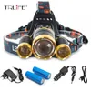 High quality 10000 Lumens Headlight LED Headlamp 3 T6 Zoom Headlamp Head Lights Lamp 2 18650 Battery AC Car USB Charger264x