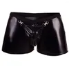 Caleçon en cuir Boxer Shorts sous-vêtements gai Transparent Sissy pochette amovible tongs fête taille basse boxeurs mâle Tanga