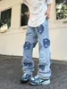 Calças masculinas primavera outono jeans hip-hop perna larga jeans lavado casual solta reta unissex