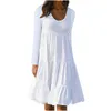 Robes décontractées femmes robe à manches longues automne dames vacances plage lâche volant Mini col rond Boho fluide une ligne