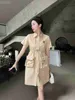 Basic & Casual Dresses designer MIU Family Dress 2023 Summer New French Celebrity Double Pocket Drawstring Waist A-line Midlength EEX6 QLYX