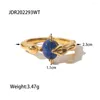 Cluster Rings French High Sense Vintage Stainless Steel Inlaid Blue Lapis Lazuli Niche Design Light Luxury Style Ring