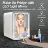 1pc Mini Mirror Refrigerator, 6L/8L Can Mini Fridge With 3 Adjustable Light LED Mirror For Skin Care Cosmetic Makeup, Car And Household Dual-use Beauty Refrigerator-8L