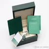 Original matchande papper Säkerhetskort presentpåse Top Green Wood Watch Box For Rolox Boxes BROCKLETS Klockor Tryck Custom Card W2597