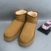 Australië Australische Klassieke Dames Ultra Platform Heren Echt Leer Warm 5854 4 cm Winter Vol Bont Pluizige Harige Satijnen Enkellaarsjes Laarsjes Snowboots Maat 34-43