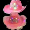 Berets Party Caps Western Style Cowboy Hat Pink Women Festival Christmas Warped Wide Brim With Sequin Crown Cowgirl Hats