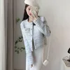 Vestes pour femmes petit parfum Style élégant recadrée Tweed veste femmes 2023 printemps perle bouton court manteau Vintage à manches longues vêtements d'extérieur