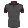 Camisetas masculinas Nova camisa POLO casual costura masculina manga curta com zíper camiseta xadrez L230715