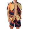 Agasalhos masculinos Desert Sun Conjuntos masculinos com estampa de arte abstrata Shorts casuais Beachwear Camisa Conjunto verão retrô gráfico manga curta tamanho grande