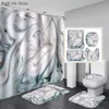 Duş Perdeleri Mermer Duş Perdesi Seti Modern Beyaz Altın Banyo Perdesi 3D Deluxe Tuvalet Kapağı Polyester Kumaş Banyo Aksesuarları Seti 230714