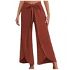 Women's Pants Fashion Loose Casual Solid Color High Waist Flowy Wide Leg Front Split Wrap Elegant Lace-up Length Trousers