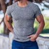 Men's T-Shirts Casual Mens T Shirt Slim Short Sleeve O Neck Solid Color Ribbed Tops Tee 2023 Spring Summer Fashion Simple Sports Basic Pullover L230715