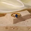 Cluster Rings French High Sense Vintage Stainless Steel Inlaid Blue Lapis Lazuli Niche Design Light Luxury Style Ring