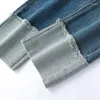Kvinnors jeans sommar fotledslängd byxor hög midja streetwear kontrast färg smal y2k kvinna harajuku koreansk modeblått