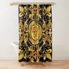 Shower Curtains Golden Baroque Symmetrical Shower Curtain golden Lion and Damask Ornament Luxury Design Gold Lace Bathroom Shower Curtains Set 230715