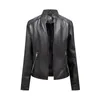 Femmes en cuir automne Simple tenue décontractée col montant fermeture éclair coupe ajustée moto porter manteau court Pu Punk veste artificielle