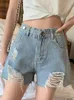 Jeans femme FTLZZ été décontracté femmes cassé déchiré trou Denim Shorts Vintage dame Empire mince a-ligne Mini mode