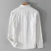Koszule męskie 9662 Wiosna jesień mężczyzn w stylu długich rękawów biały prosty luźne klapy podstawowe żakard bawełniane bielizny cienkie kurtki Tops