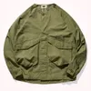 Men s T Shirts Collar free men s fashion youth Japanese retro frock shirt jacket made of old washed pocket 230715
