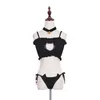 Cosplay Kawaii Conjunto de Lingerie Gato Bordado Sutiã Cueca Sino Gargantilha Colar Roupa íntima Feminina fz0574206n