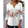Kvinnors T-skjortor T-shirt Summer Fashion V-Neck 3/4 Sleeve Tops Tees Casual Floral Print Shirt For Women Clothing Girls Y2K kläder