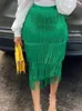 تنورات Green Fringe Bodycon Pencil Pencil High Weist Women Stretch Gheath Midi Length Ladies Slim Jupe Saias Faldas حجمها 230715