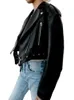 Anzüge 2023 Frauen Vintage Lose Pu Faux Leder Kurze Jacken mit Gürtel Streetwear Weibliche Zipper Retro Motor Biker Mäntel Outwear tops