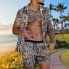 Męskie koszulki Mężczyźni 2pcs Set Shortsleeve Top+Shorts Suit Summer Haii Modna moda 3D Vintage Print Męski bluzka Cardigan Beach Stroje L230715