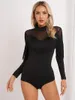 Stage Wear Womens Sheer Mesh Omzoomd Bodysuit Mock Neck Lange Mouwen Kwastje Turnpakje Voor Tango Cha-Cha Latin dansvoorstelling