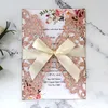 Greeting Cards 50pcs Laser Cut Wedding Invitation Card Glitter Paper Greeting Cards With Ribbon Customized Wedding Decoration Party Supplies 230714