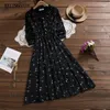 Casual Dresses Vintage Woman Chiffon Dress 2023 Spring Autumn Elegant V-Neck Ruffles Floral Printed For Women High Midist Party Vestidos