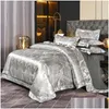 Bedding Sets Gold Coffee Jacquard Luxury Set Queen/King Size Stain Bed 4Pcs Cotton Silk Lace Duvet Er Bedsheet Home Textile 486 Drop Dh3Z7