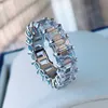 925 Silver Pave установил полную квадратную моделируемую бриллиант CZ Eternity Band Объединение Свадебные каменные кольца Размер 5,6,7,8,9, Y0723