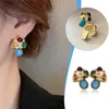 Hoop Earrings Medieval Style Colored Natural Stone Women's Exquisite Design Turquoise Personality Pave