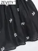 Vestidos atractivos urbanos Zevity Mujeres Moda Cuello en V Bordado floral Negro Sling Mini vestido Mujer Chic Cremallera lateral Volver Elástico Vestidos de verano DS2047 230714
