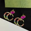 femmes de luxe cucci vintage lettres boucles d'oreilles marque designer coloré diamant cristal balancent boucle d'oreille oreille anneaux fête mariage bijoux cadeau