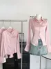 Polos Femininas Aoi2000s Y2k Verão Tamanho Grande Em Sexy Slim Manga Curta Rosa Camisa Feminina Estilo Coreia Botão Escritório Cosplay Roupas Femininas