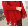 Kadın Sweaters #1149 Siyah Gri Kırmızı Haki Uzun Kadınlar ve Tükerler Tassel Gevşek Dış Giyim Düzensiz Ponchos Capes Bwing Sleve