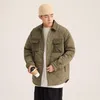 Jachtjassen Winter heren vintage katoenen jas Multi-zakken Cargo gewatteerde jassen Street Fashion dik vest voor mannen