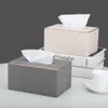 Tissue Dozen Servetten Nieuwe Gouden Rand Tissue Houder Grijze Parel Witte Auto Servet Doos Handdoek Dispenser PU Lederen Tissue Case voor Thuis Decoratie R230715