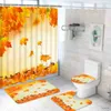 Duş perdeleri duş perdesi seti sonbahar orman altın yaprakları çiftlik evi doğal kaymaz halı tuvalet kapağı kapak banyo mat banyo dekor seti