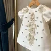 Flickans klänningar Baby Girl Princess Silk Dress Spädbarn Toddler Child Pearl Beading Flower Lace Vestido Party Pageant Birthday Baby Clothes 1-12Y 230714